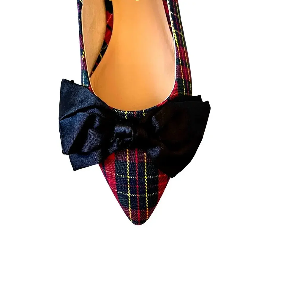 Jack Rogers Debra Bow Ballet Flats Red Plaid Pointed Toe Women's US 8 NEW